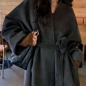 Solid Color Simple Lace-Up Women Overcoat